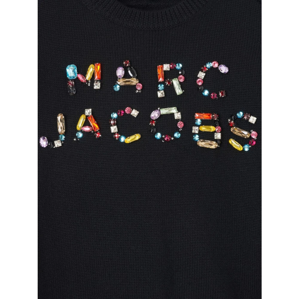 Marc Jacobs Zwarte Wollen Trui Kristal Logo Black Dames