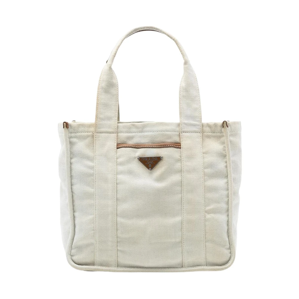 Prada Vintage Women's White Pre-Owned Canvas Tote Bag