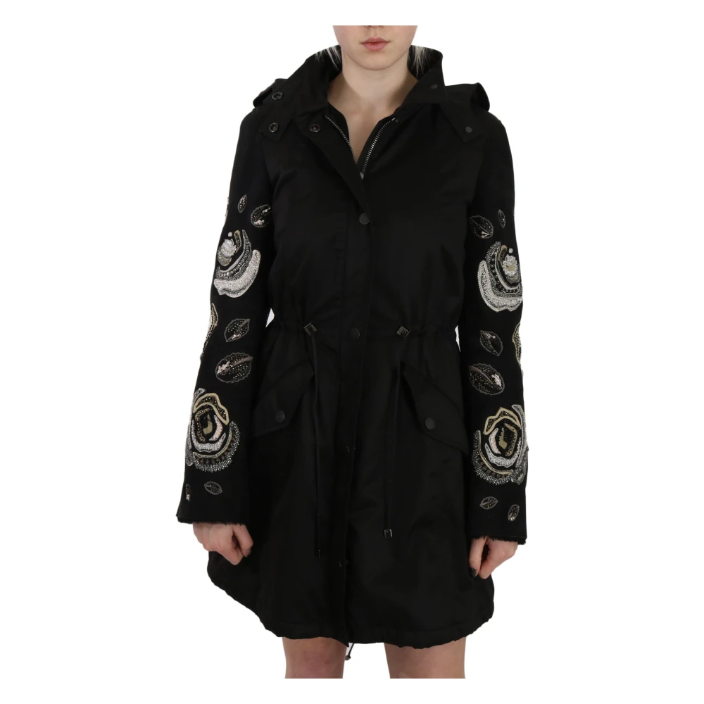 John Richmond Women's Black Elegant Parka Jacket With Pearls - Parkas - Xs - Coats