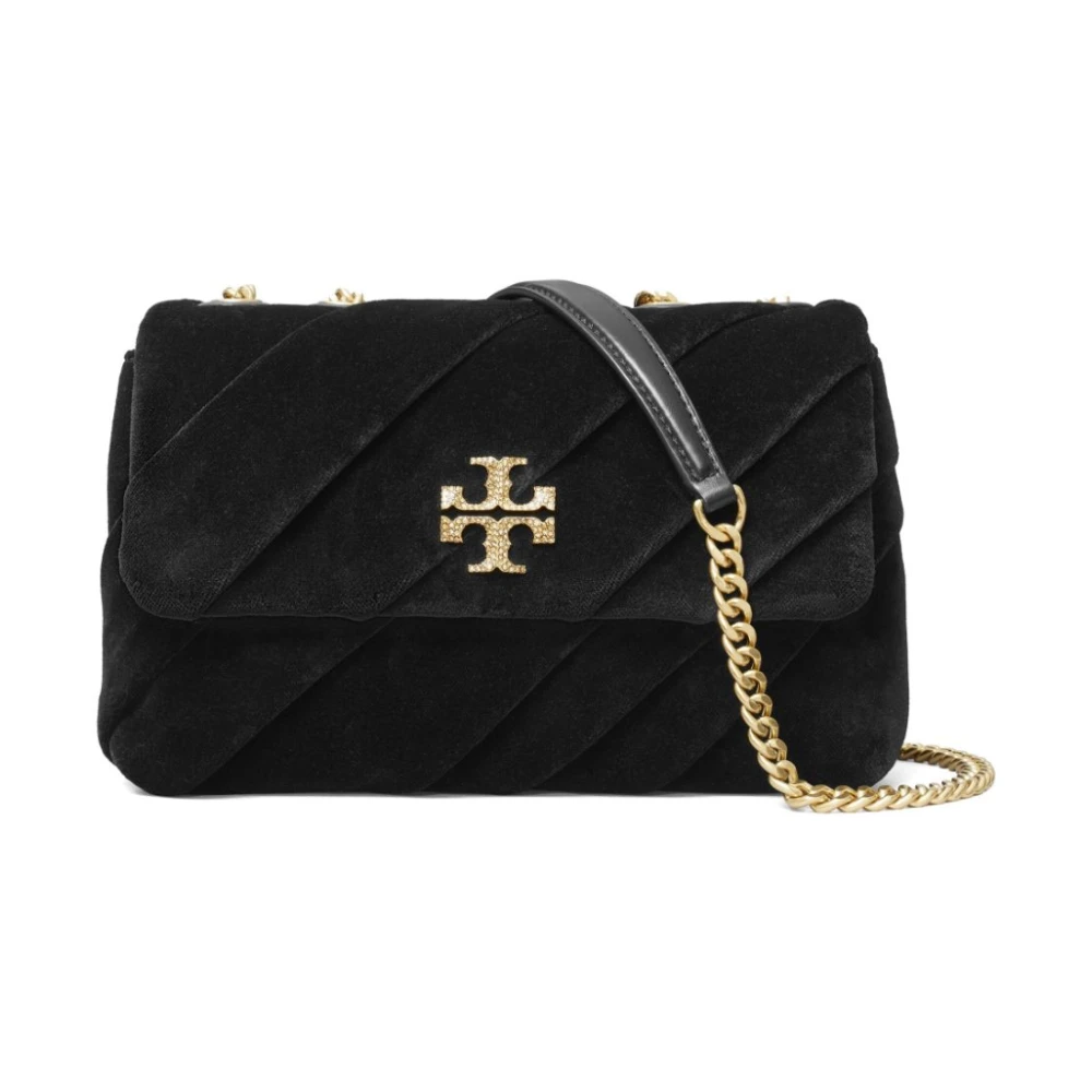 TORY BURCH Zwarte Velvet Kettingband Schoudertas Black Dames
