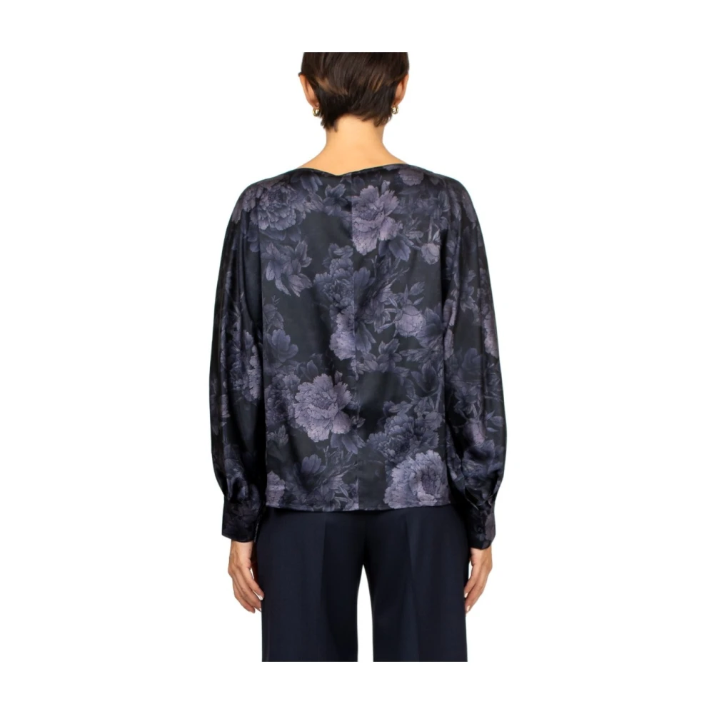 Momoni Blauwe Bedrukte Zijden Boothals Blouse Blue Dames