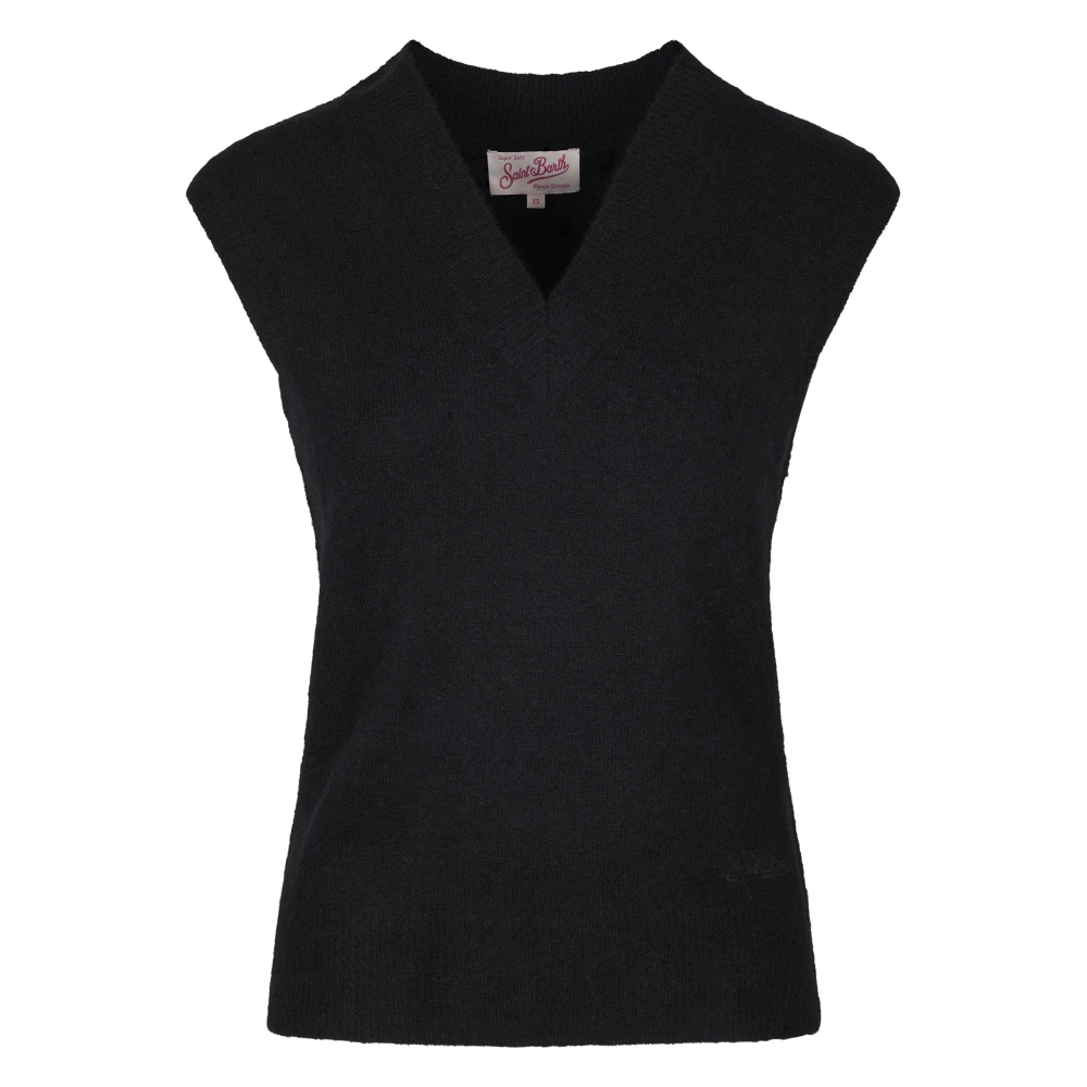 Mc2 Saint Barth Women's Black V-Neck Knitwear, S, Zoya Alpaca