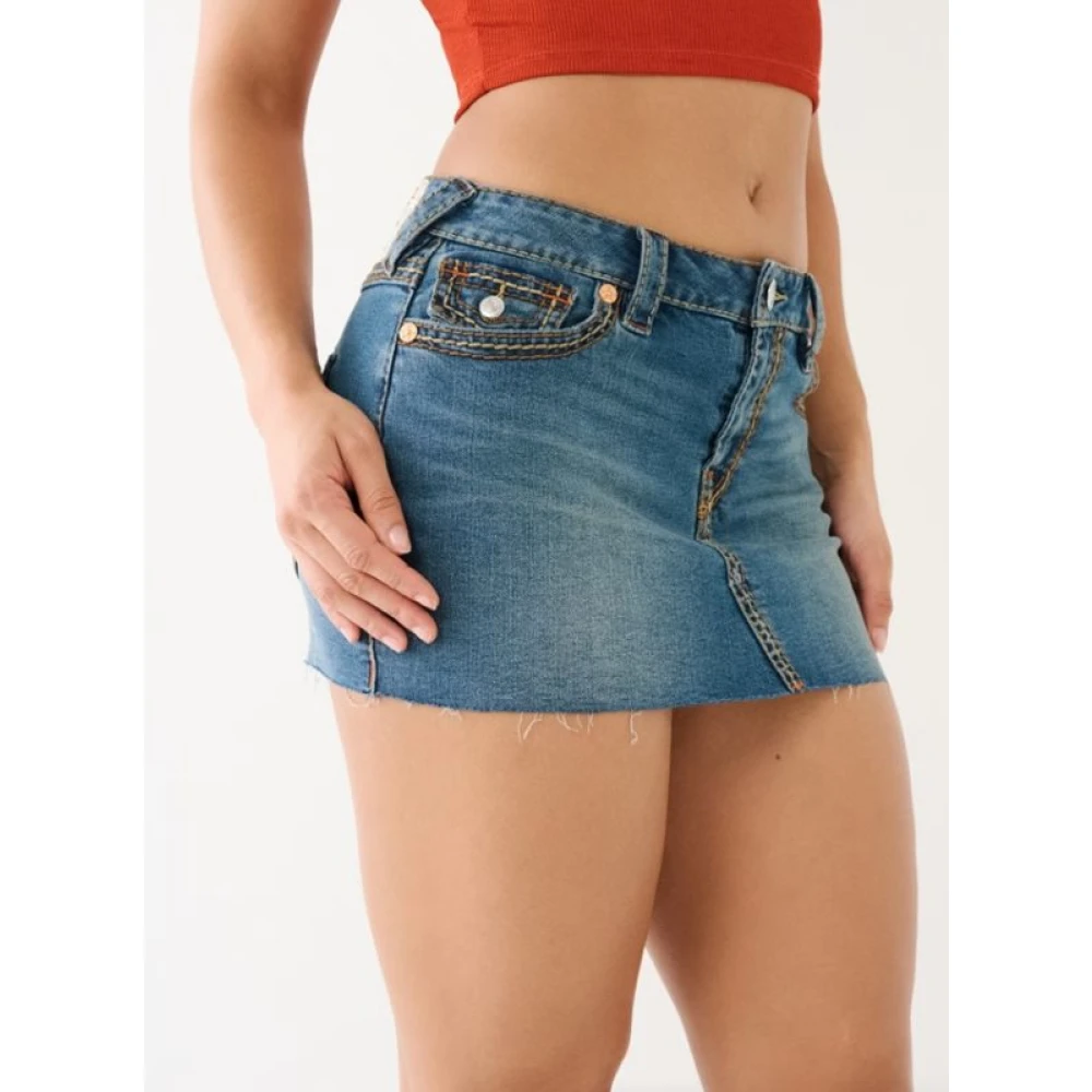 True Religion Denim Saddle Stitch Mini Rok Blue Dames