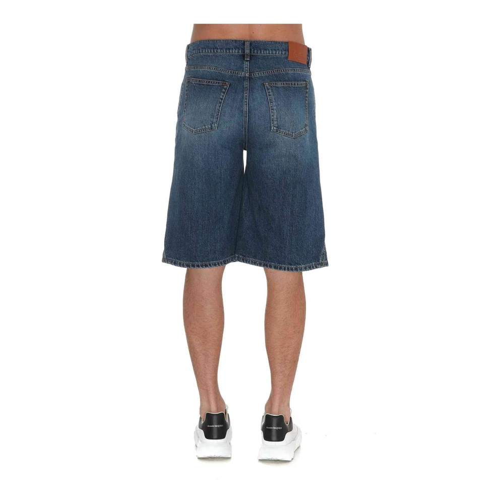 alexander mcqueen Denim Shorts met Achterlogo Patch Blue Heren