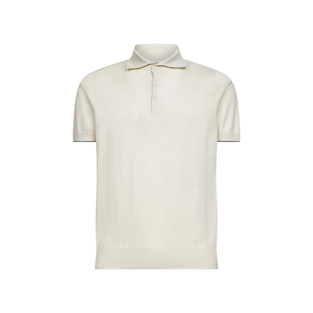 Brunello Cucinelli White Polo Shirts, Male, 2XL, Lightweight Knit Polo