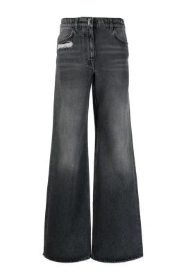 Jeans i denim med vida ben och slitdetaljer