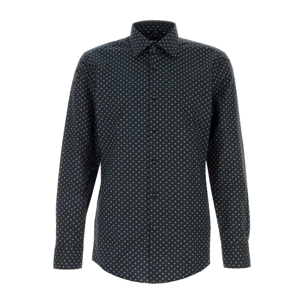 Boss Stretch Poplin Geprint Hemd Blue Heren
