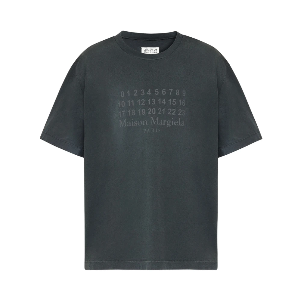 Maison Margiela Grijze Nummers Motief Logo T-shirt Gray Heren