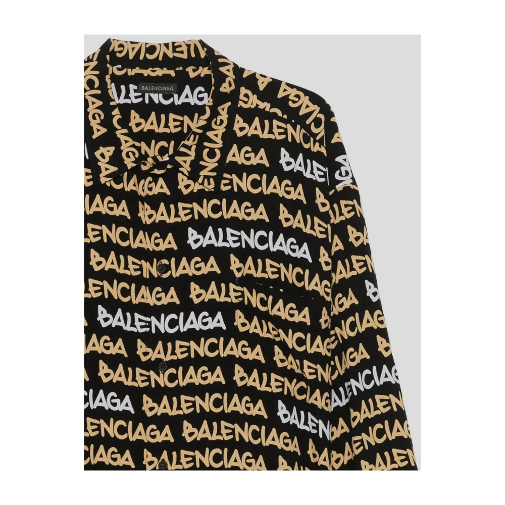 Balenciaga Logo Viscose Shirt Black Heren