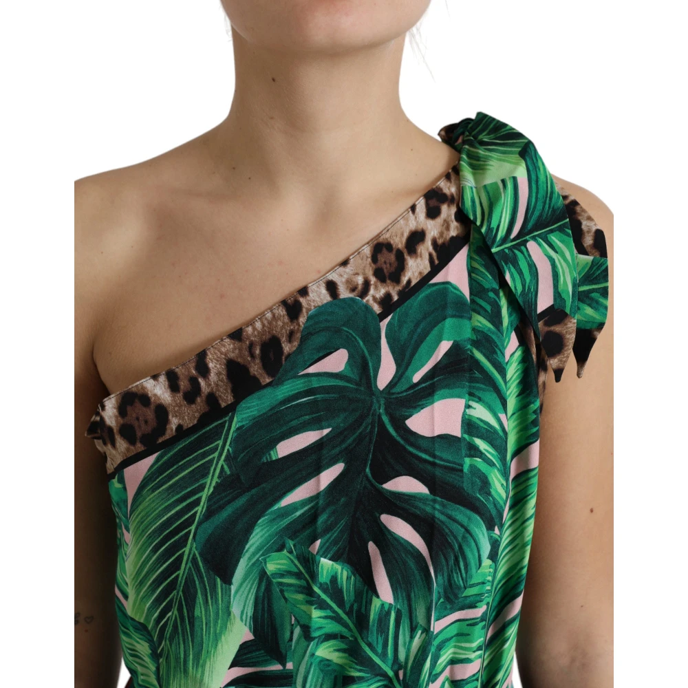 Dolce & Gabbana Tropische Jungle One-Shoulder Jurk Green Dames