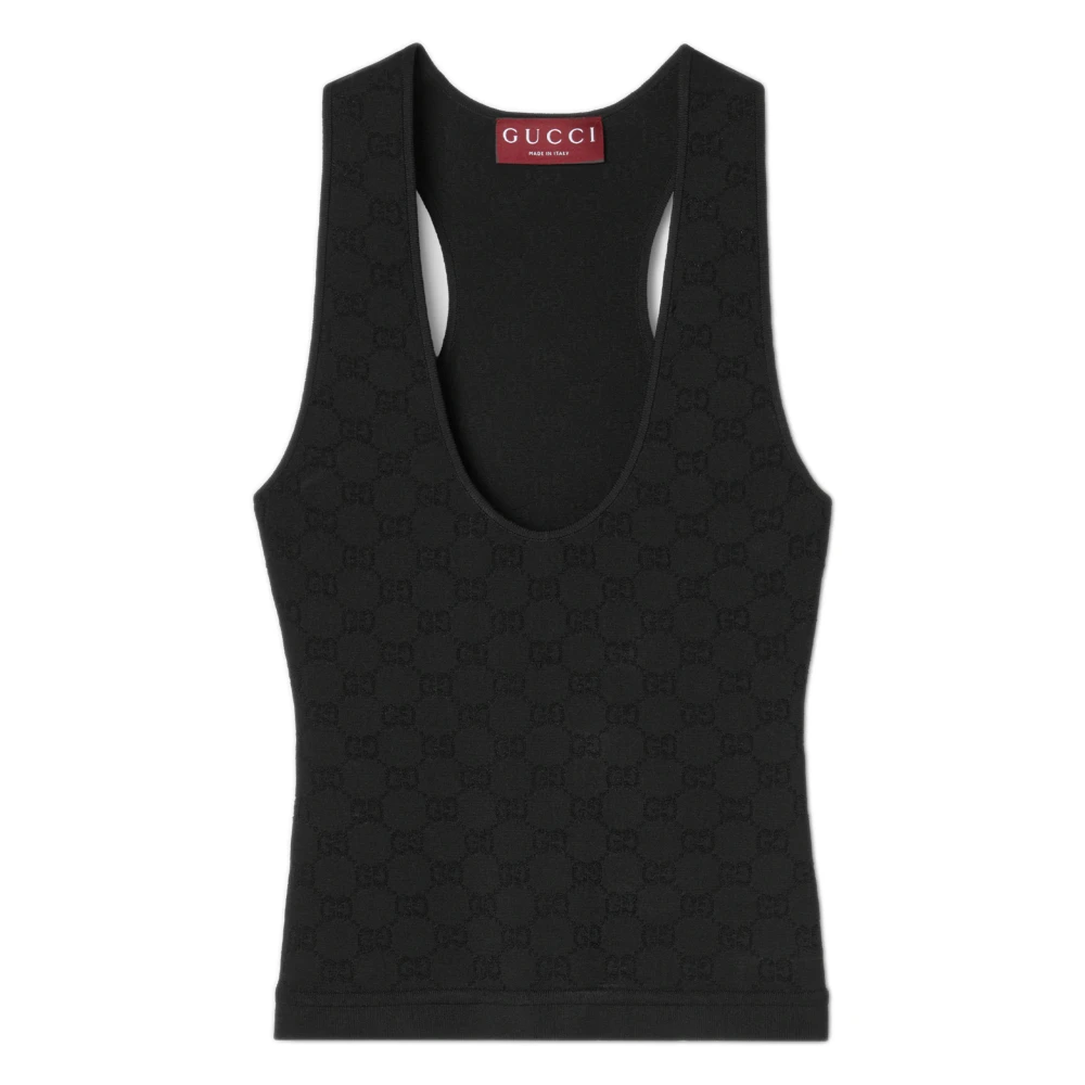 Gucci Women's Black Elastic Gg Jacquard Tank Top