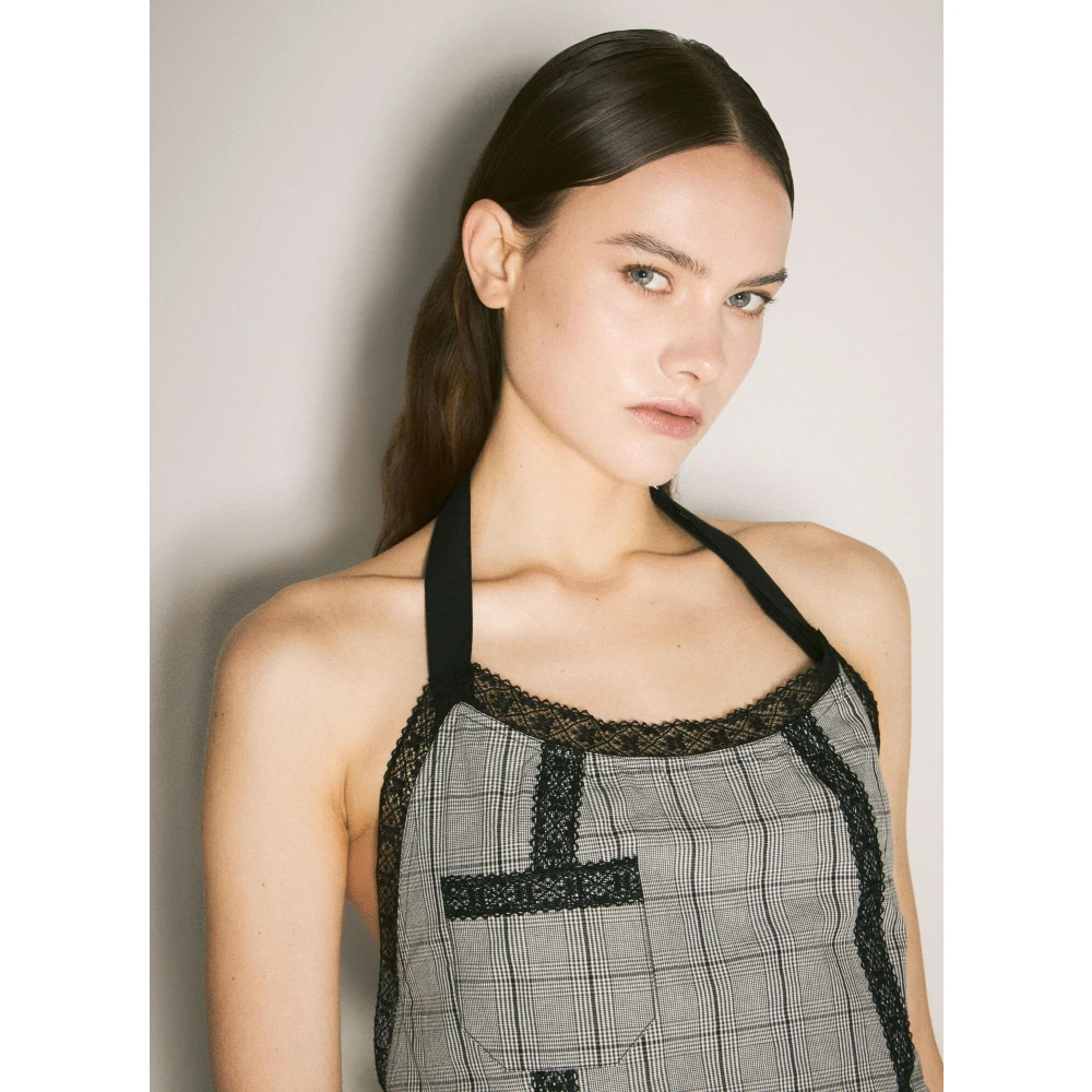 Our Legacy Geruite Pinafore Top met Kantafwerking Gray Dames