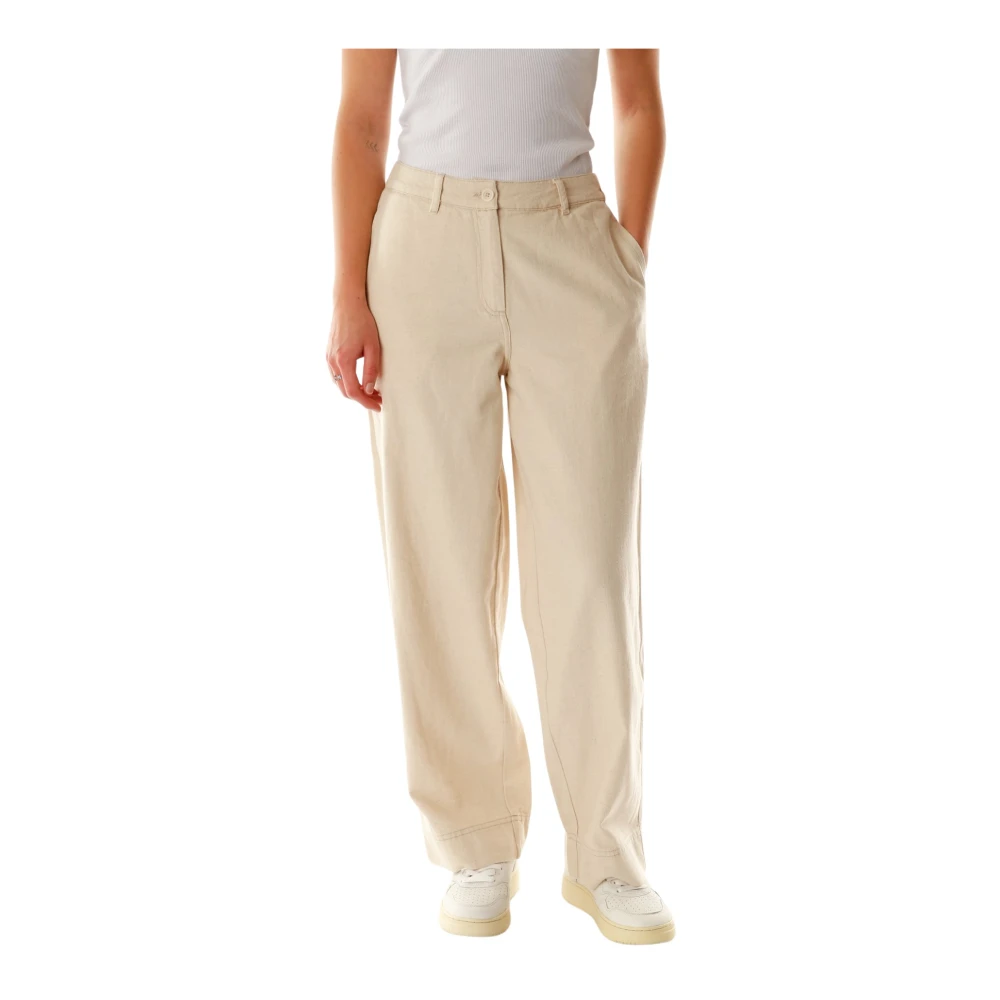 American vintage Relaxed Fit Broek met Middelhoge Taille Beige Dames