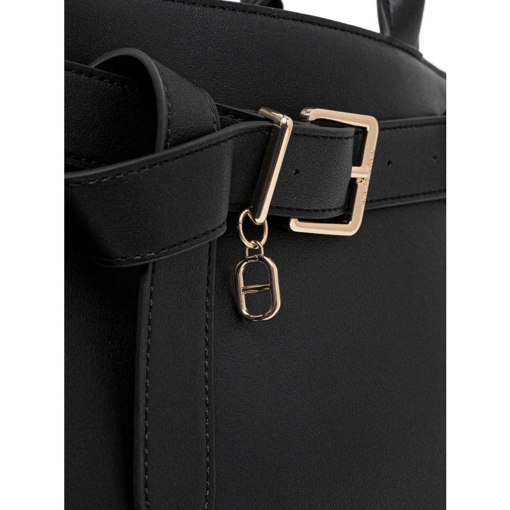 Twinset Zwarte Schoudertas met Gouden Logo Black Dames