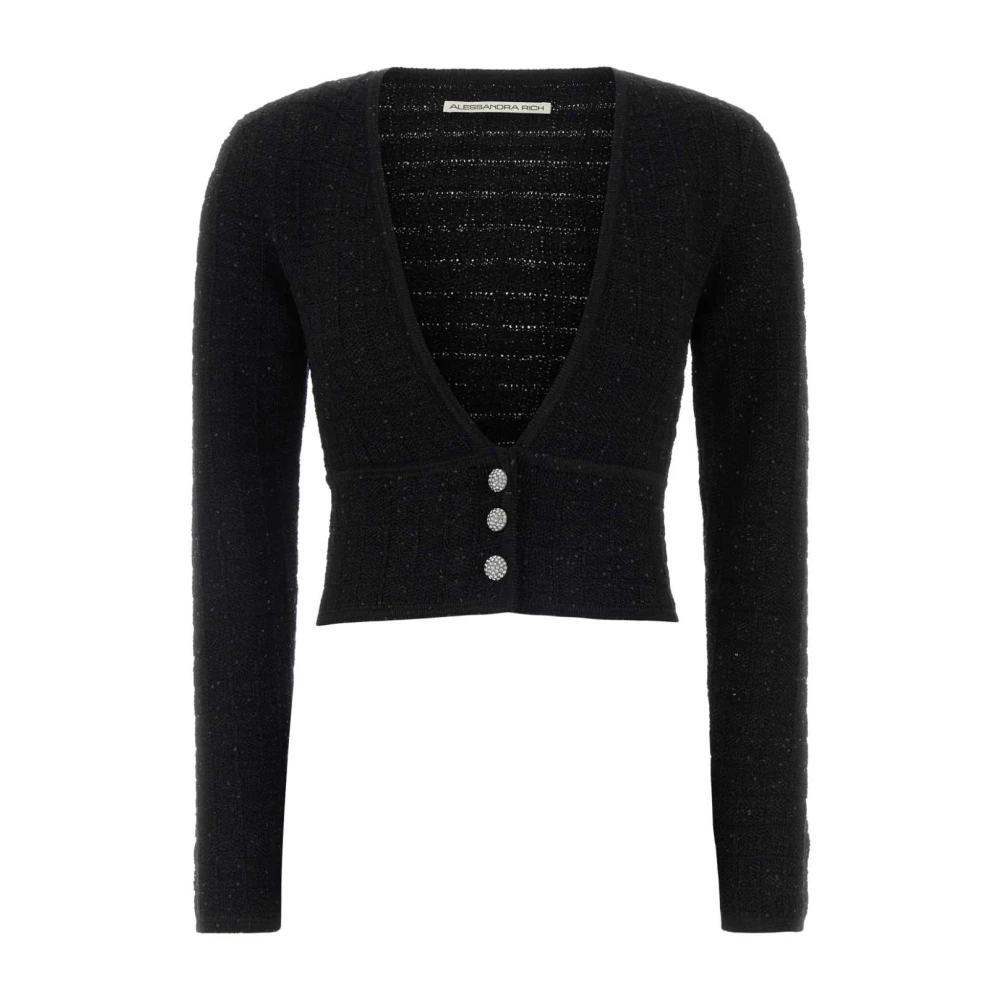 Alessandra Rich Women's Black Sequin Knit Crop Cardigan - Cardigans - 2XS - Knitwear