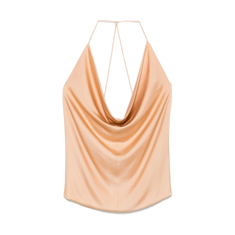 Tom Ford Beige Halternek Mouwloze Gedrapeerde Top Beige Dames
