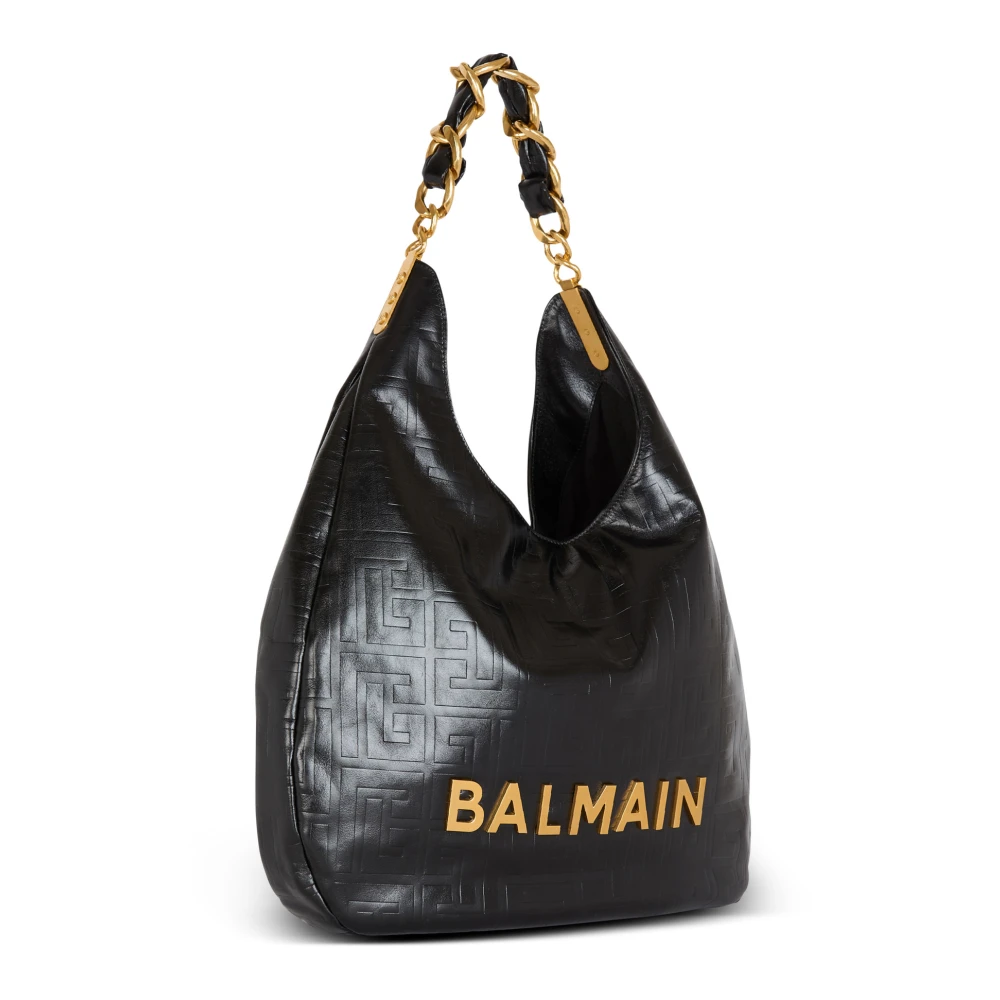 Balmain Grote 1945 Soft Hobo tas in gekreukt kalfsleer Black Dames