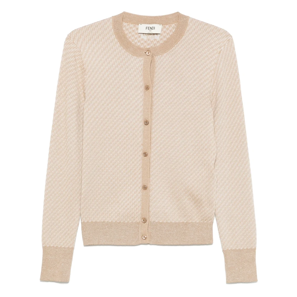 Fendi Women's Beige Iconic Micro Ff Jacquard Jumper - Cardigans - S - Knitwear
