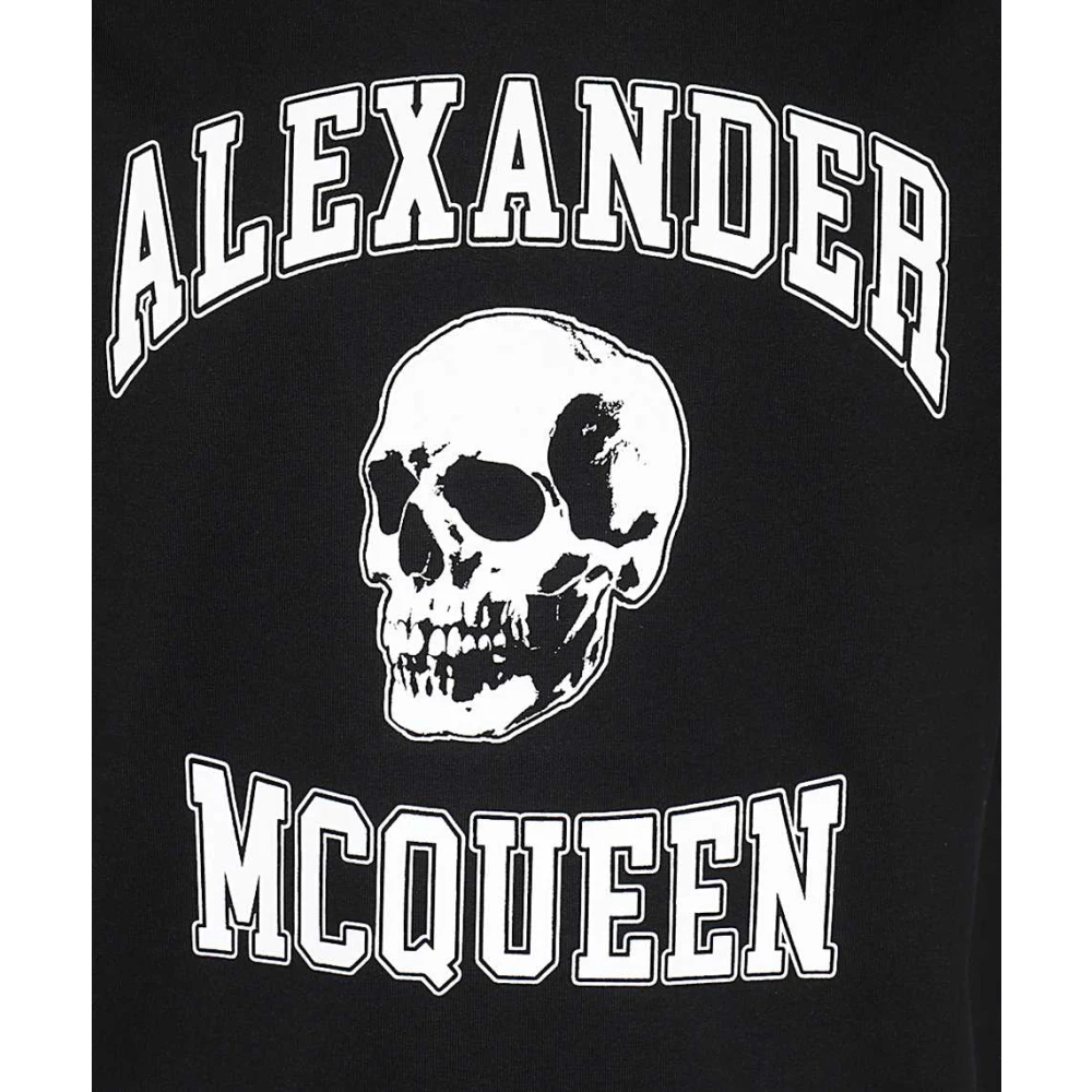alexander mcqueen Maxi Print Katoenen Crew-Neck T-Shirt Black Heren