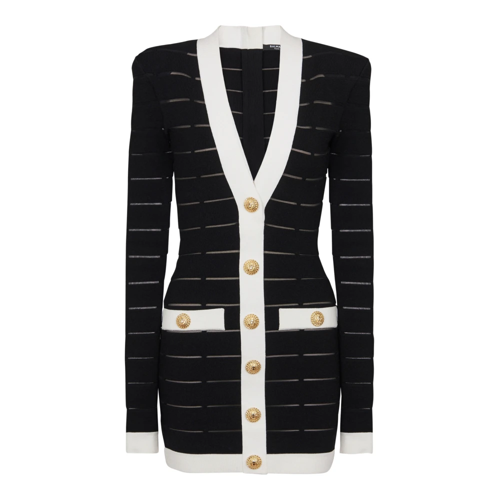 Balmain Tweekleurige gebreide jurk met knopen Black Dames