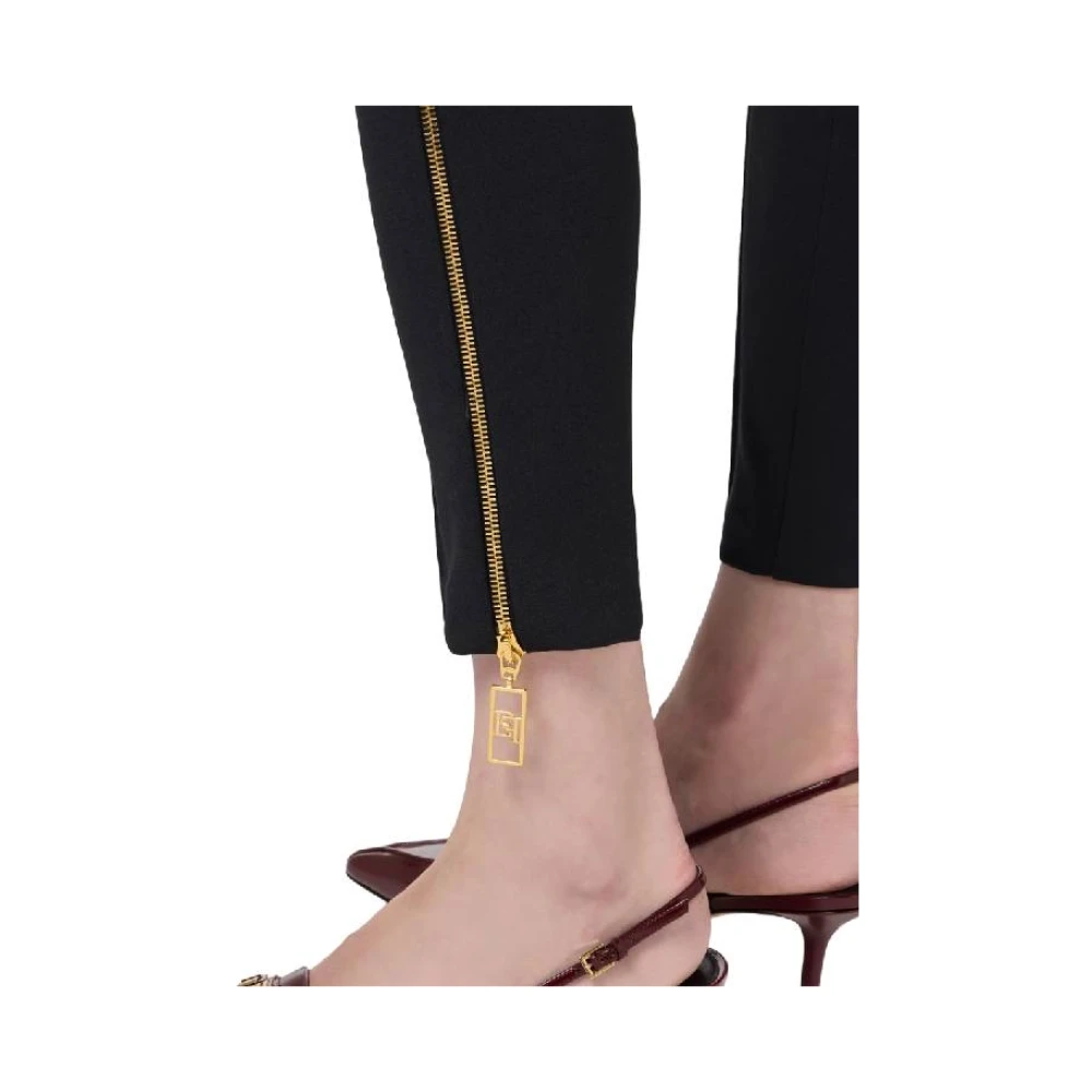 Elisabetta Franchi Rechte stretch crêpe broek met rits Black Dames