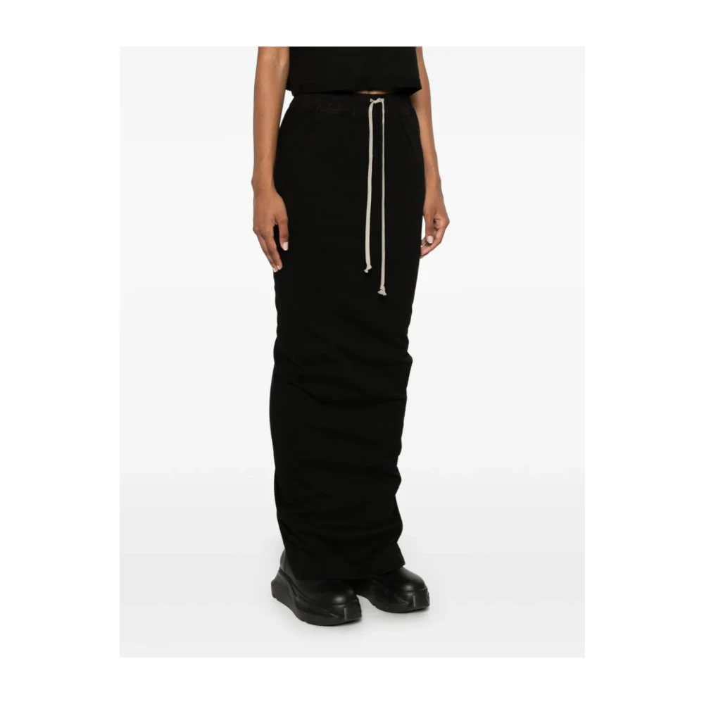 Rick Owens Zwarte Katoenen Lange Rok met Split Black Dames