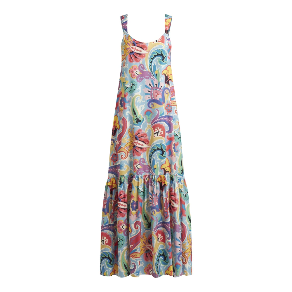 ETRO Heldere Blauwe Bloemen Paisley Maxi Jurk Multicolor Dames