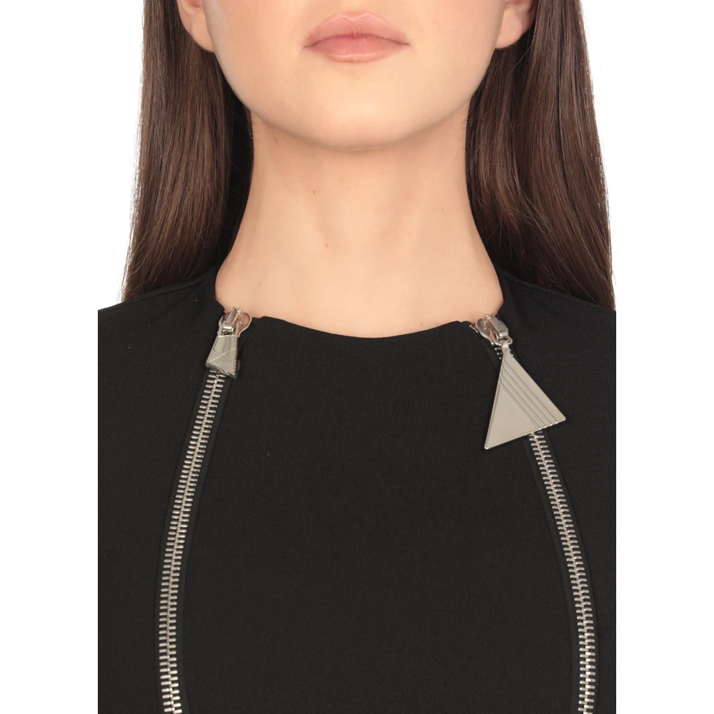 The Attico Zwarte Jurk met Ronde Hals en Lange Mouwen Black Dames