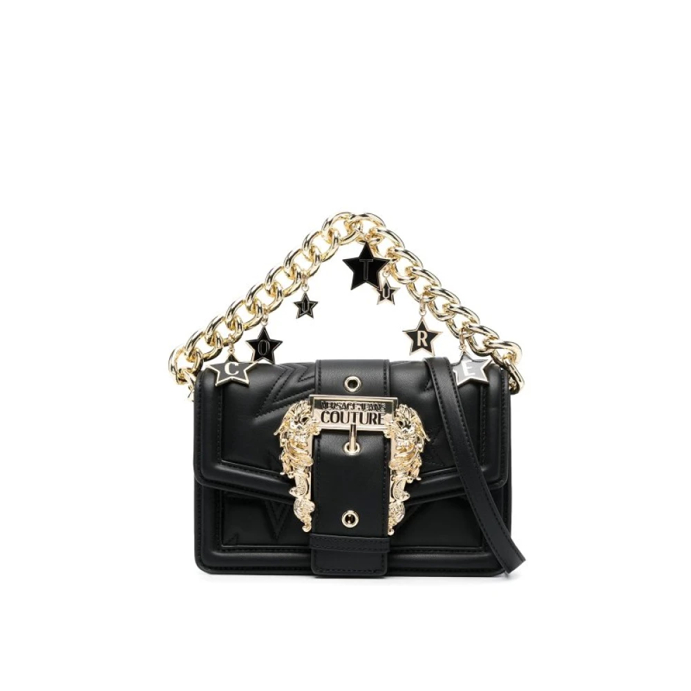 Versace Jeans Couture Svart Crossbody Väska med Logga och Guldkedja Black, Dam