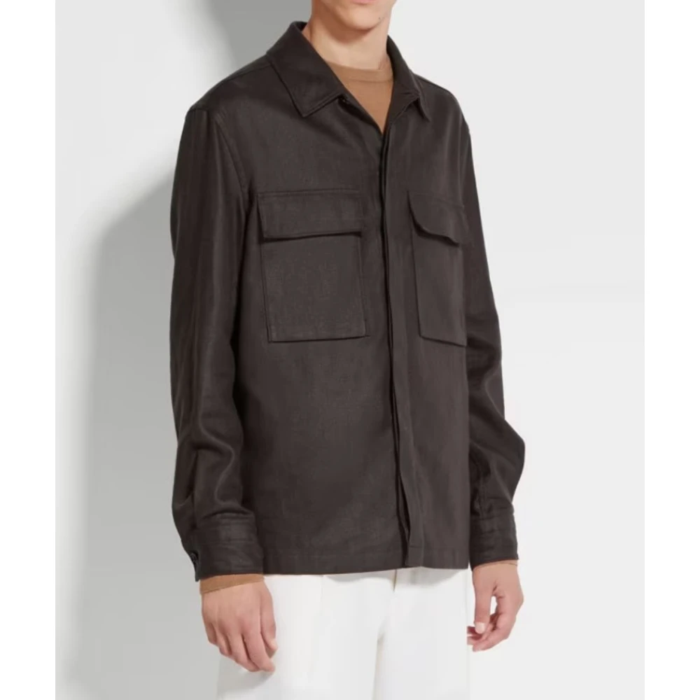 Ermenegildo Zegna Linnen overshirt Oasi Brown Heren