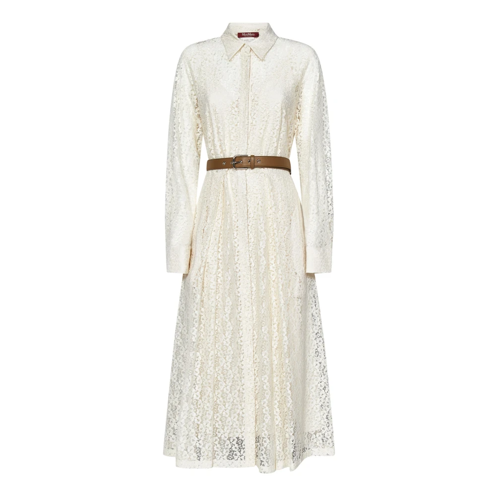 Max Mara Ivoor Bloemen Kant Midi Jurk White Dames