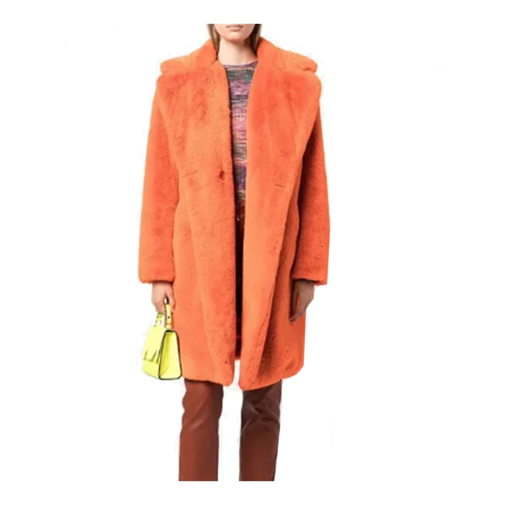 Apparis Faux Fur Coat met Notched Revers Orange Dames