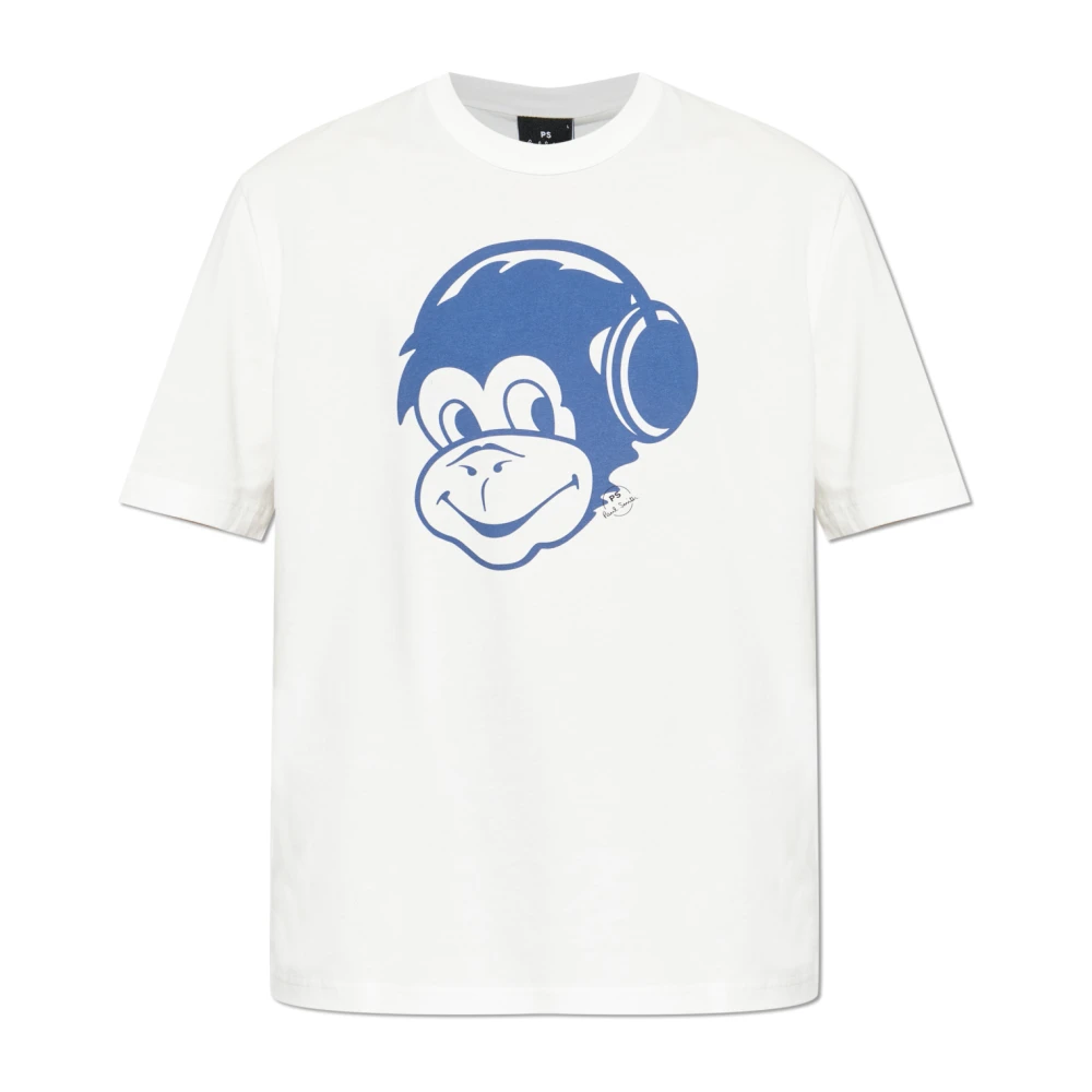 Ps By Paul Smith Mannelijk Wit T-Shirt Met Print