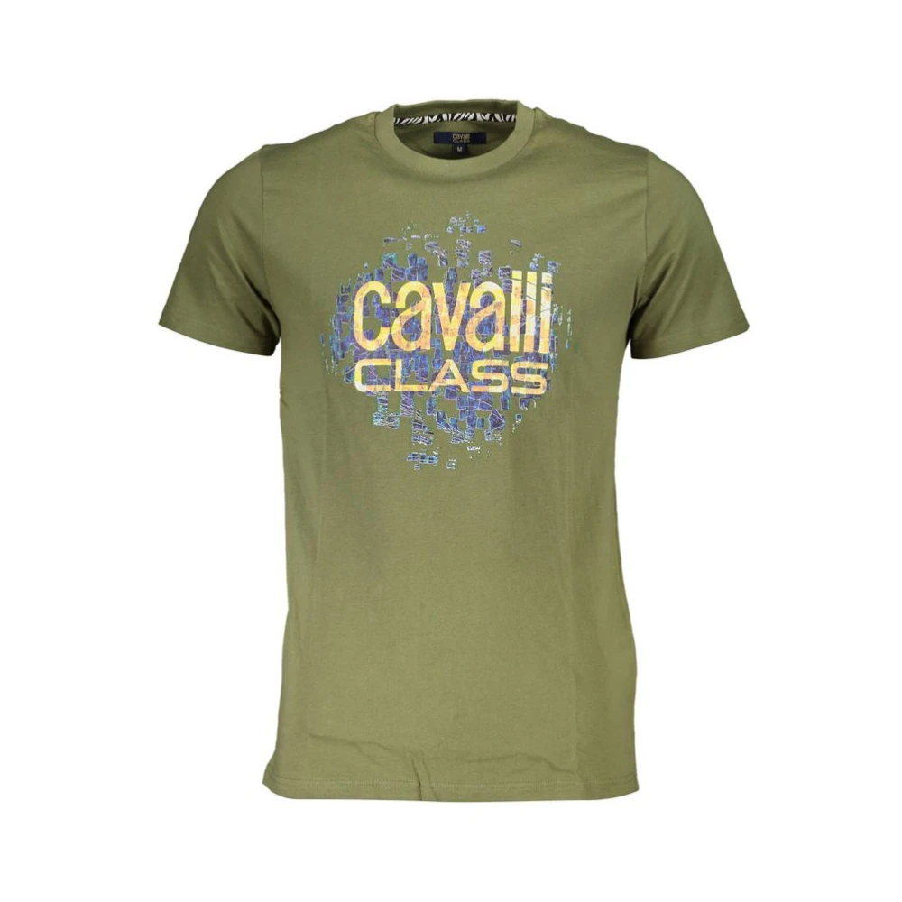 Cavalli Class Print Logo Korte Mouw Tee Green Heren