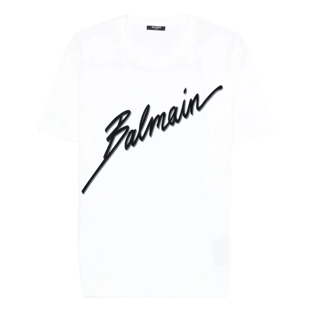 Balmain White Lettre Flocked T-Shirt - Male - T-Shirts - M - Tops