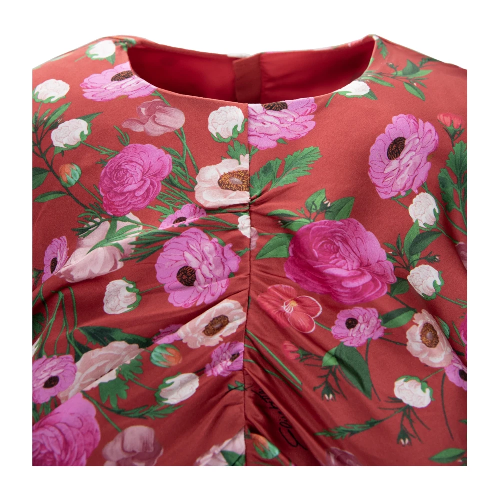 Elisabetta Franchi Zijden jurk met bloemenmotief en gerimpeld patroon Red Dames
