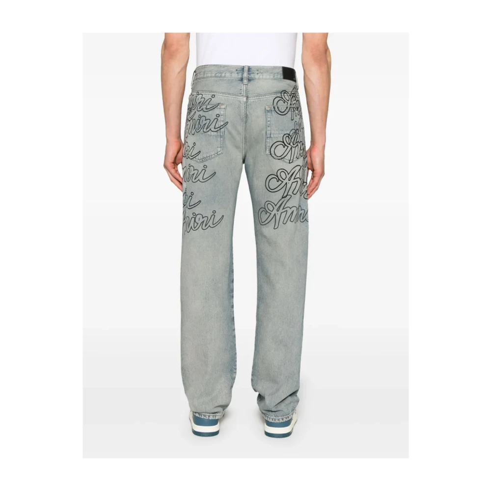 Amiri Blauwe All-Over Print Distressed Jeans Blue Heren