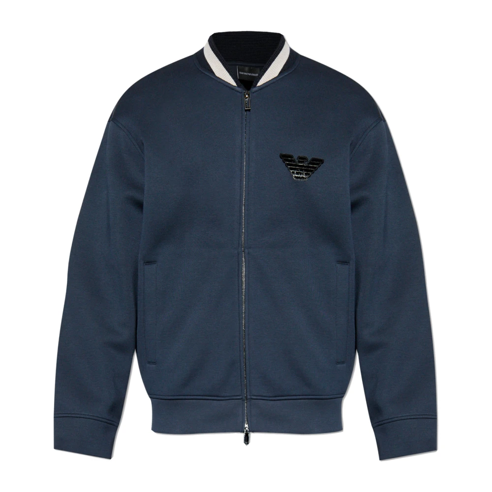 Emporio Armani Men's Blue Sweatshirt With A Velvet Logo-Shaped Patch