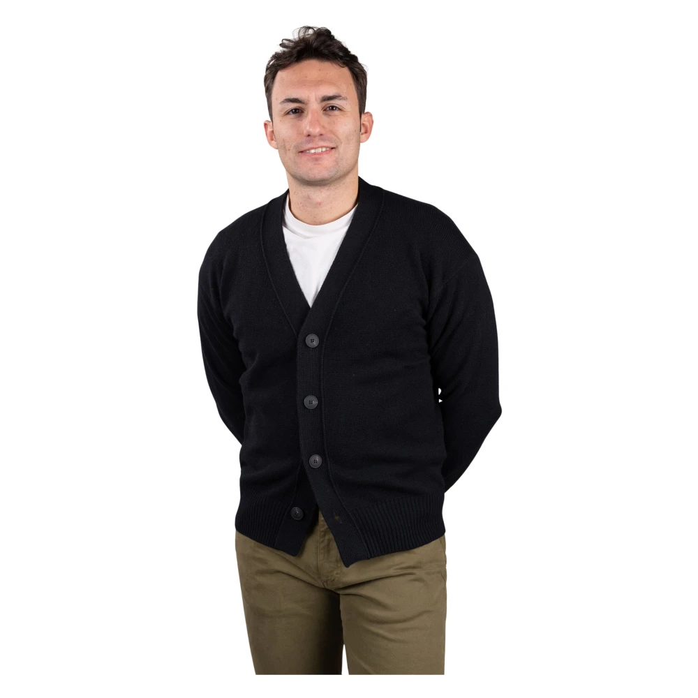 Gran Sasso Black Cardigans, Male, L, Super Geelong Cardigan