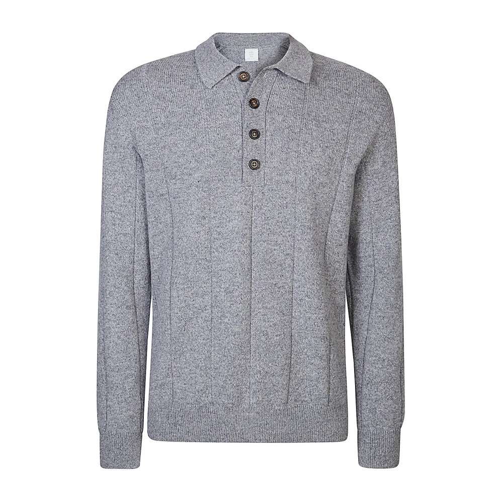 Eleventy Men's Gray Round-Neck Knitwear, Xl, Long Sleeve Wool Polo Shirt