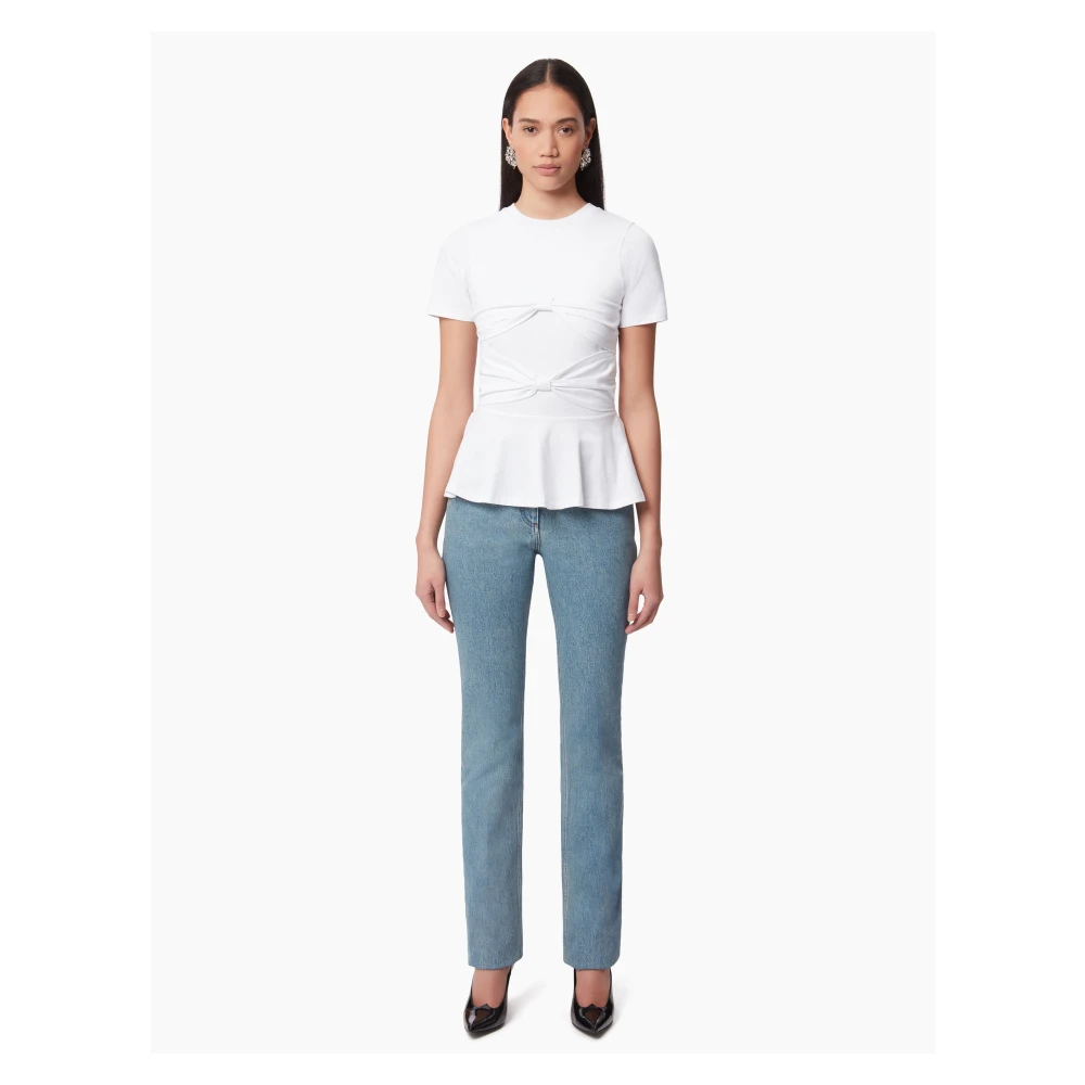 Nina Ricci Witte Peplum T-shirt met Strikdetail White Dames