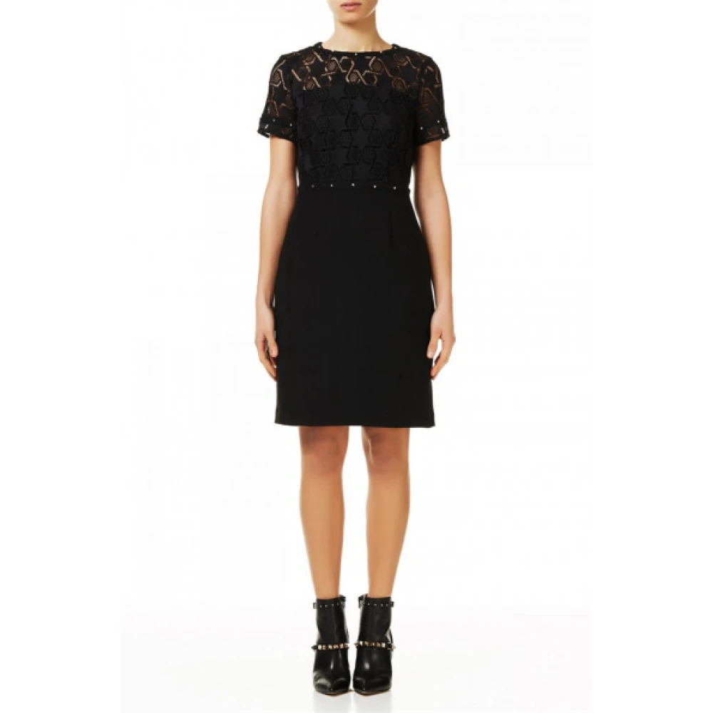 Liu Jo Zwarte Kanten Jurk Korte Mouwen Black Dames