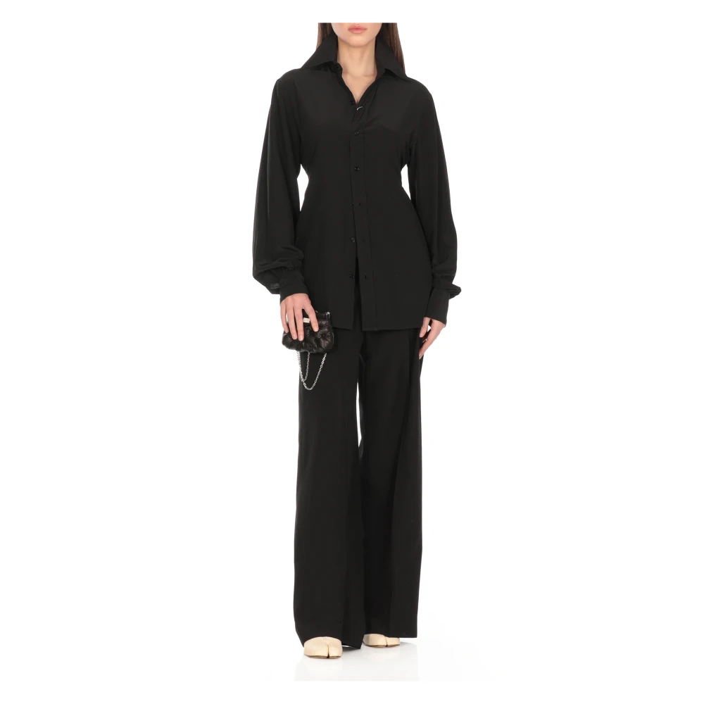 MM6 Maison Margiela Zwarte zijden overhemd met kraag Black Dames