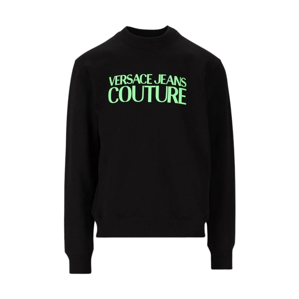 Versace Jeans Couture Zwarte Sweaters met Fluorescerend Logo Black Heren