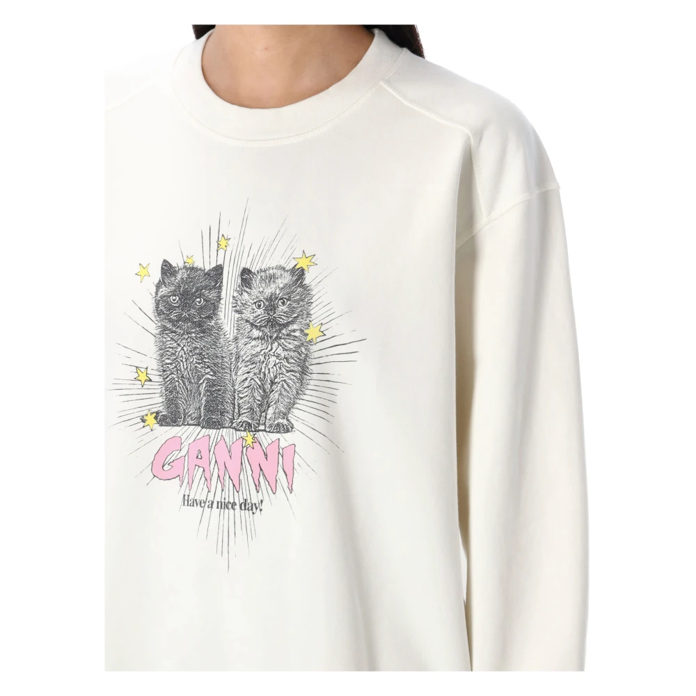Ganni Katoenen Katten Sweatshirt Gebreide kleding Beige Dames