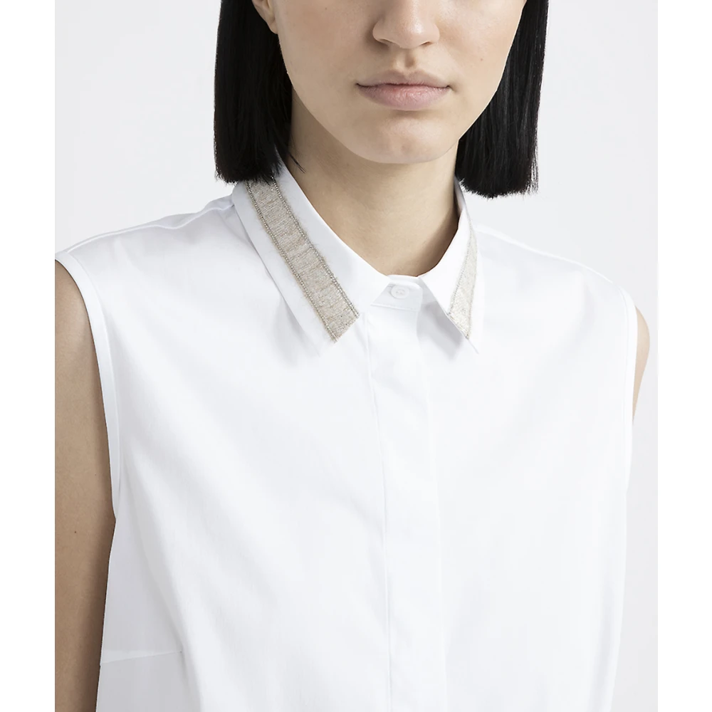 PESERICO Stretch katoenen jersey en poplin top White Dames