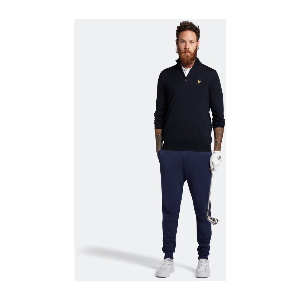 Lyle & Scott Merino Mix Golf Core Zip Gebreide Trui Blue Heren