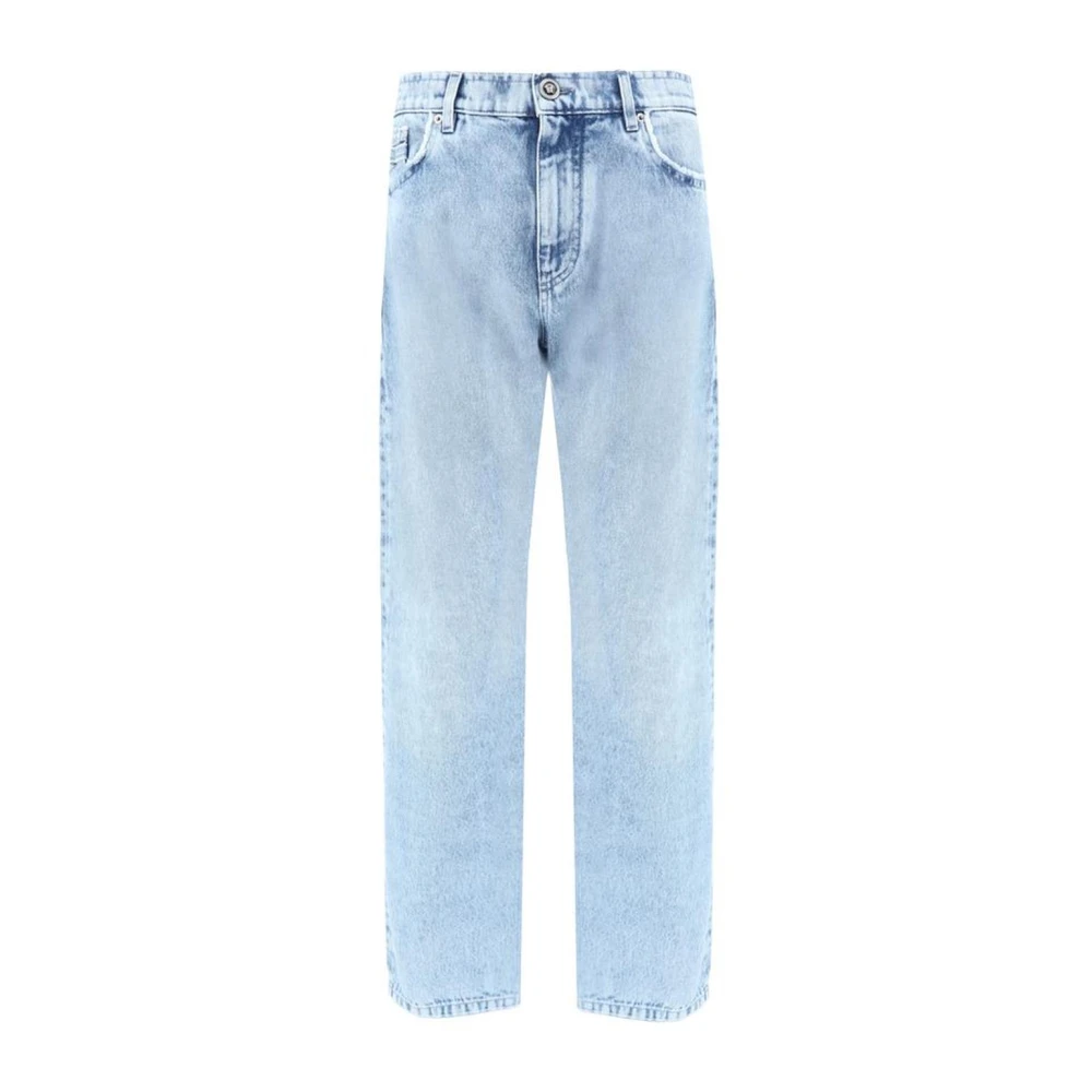 Versace Katoenen Straight Fit Jeans met leren patch Blue Heren