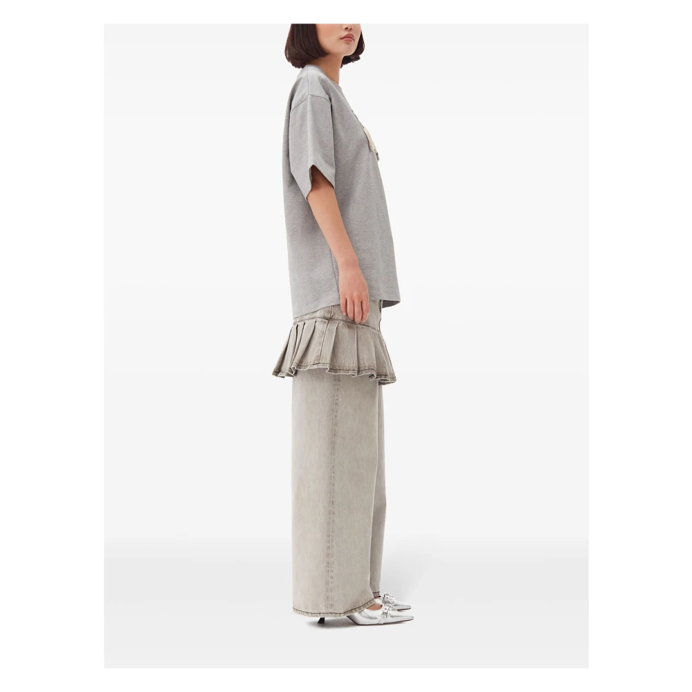Ganni Fringe Logo T-shirt Gray Dames