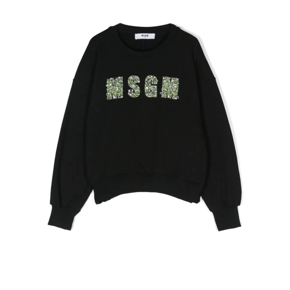 MSGM Kids logo-embroidered cotton hoodie - Black